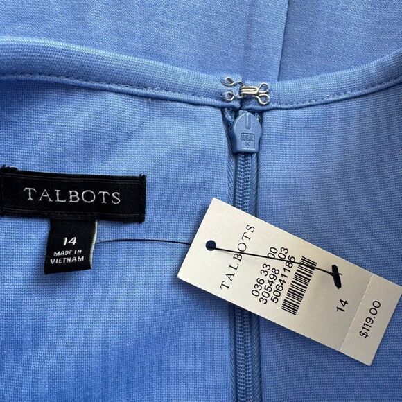 New Talbots Blue Sheath Knee Length Dress 14 Career Work Classic Ponte Formal - Picture 8 of 11